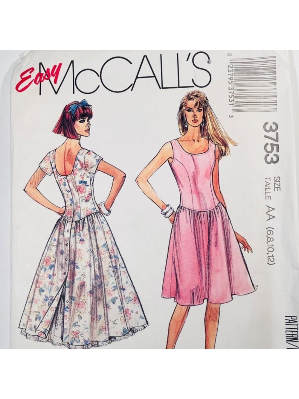 80s McCalls 3753 Sz 6-12 Princess Seam Drop Waist Dress & Petticoat Pattern FF